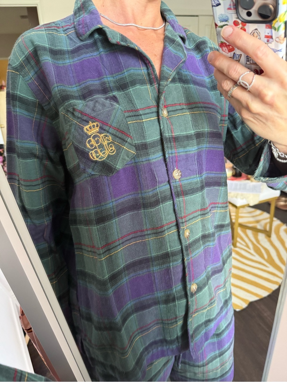 Lauren Ralph Lauren Plaid Pajama Set Crown Crest Flannel M - Picture 2 of 11